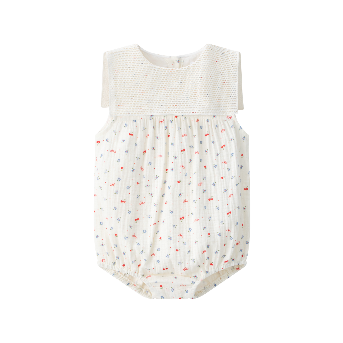 COCO BLANC IVORY GAUZE CHERRY PRINT ROMPER