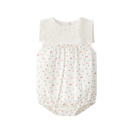 COCO BLANC IVORY GAUZE CHERRY PRINT ROMPER