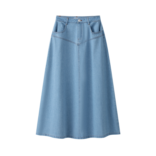 COCO BLANC BLUE DENIM DROP WAIST MIDI SKIRT