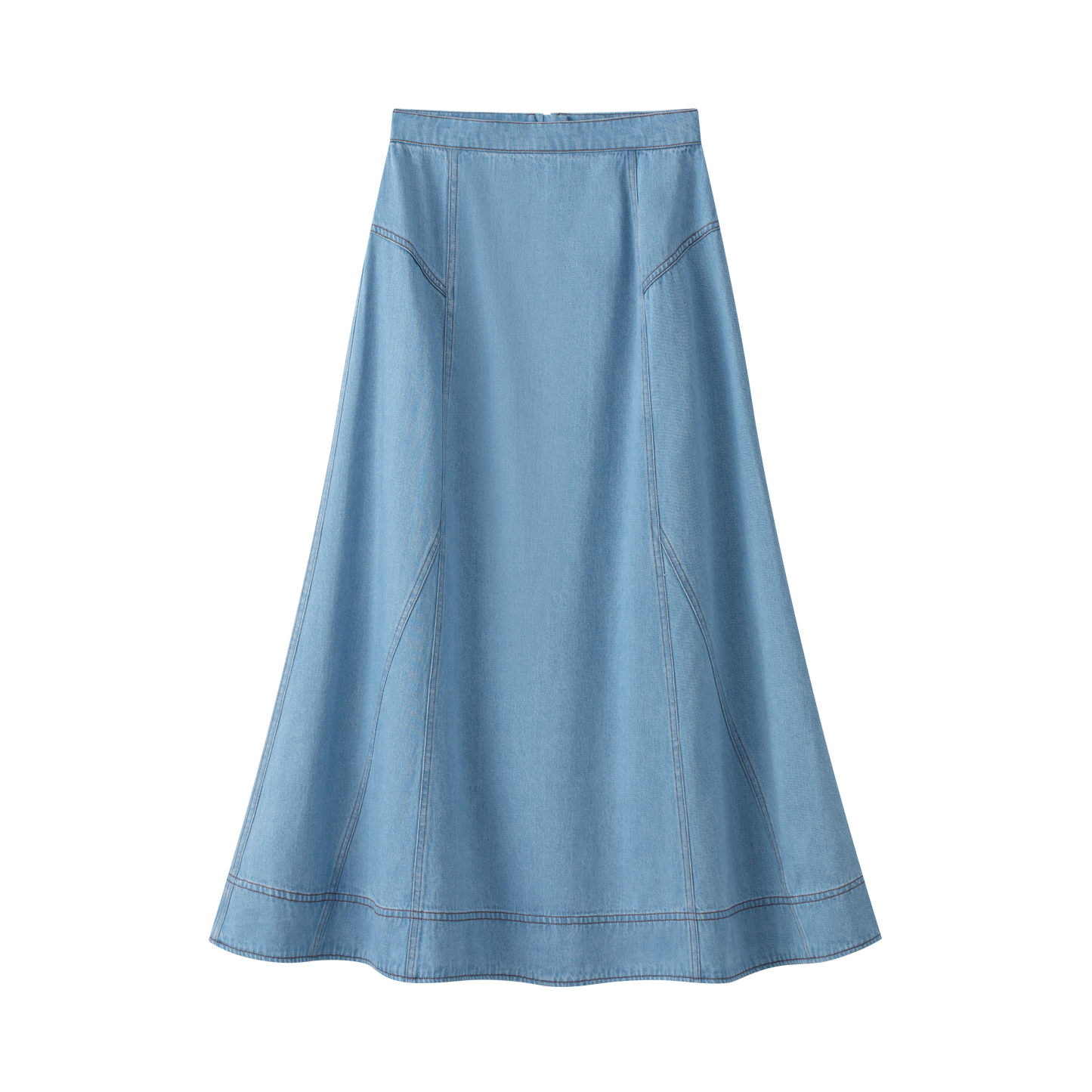 COCO BLANC BLUE DENIM STITCHED MIDI SKIRT