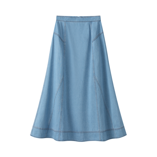COCO BLANC BLUE DENIM STITCHED MIDI SKIRT