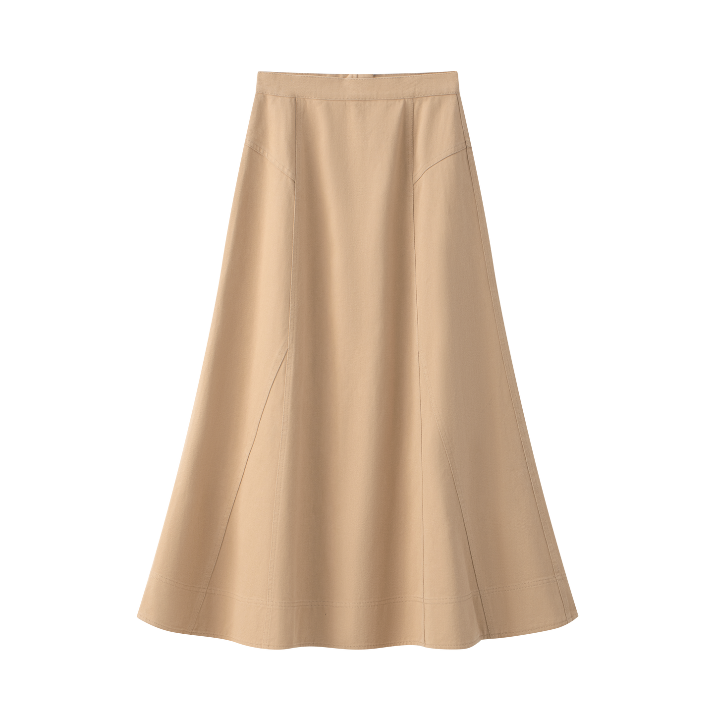 COCO BLANC TAN DENIM STITCHED MIDI SKIRT