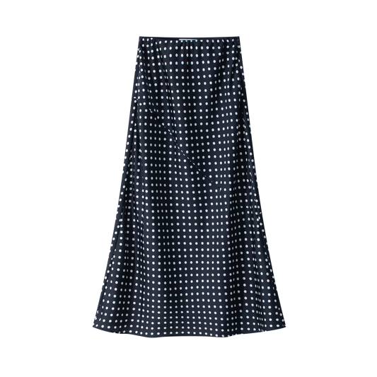 COCO BLANC NAVY DOTTED SILK MIDI SKIRT