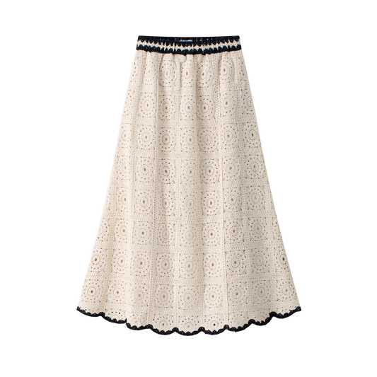 COCO BLANC BEIGE CROCHET TRIM MIDI SKIRT
