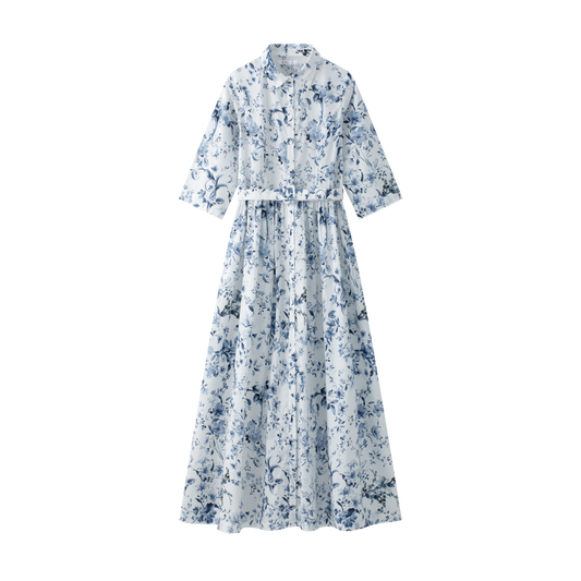 COCO BLANC WHITE/BLUE FLORAL SHIRT DRESS