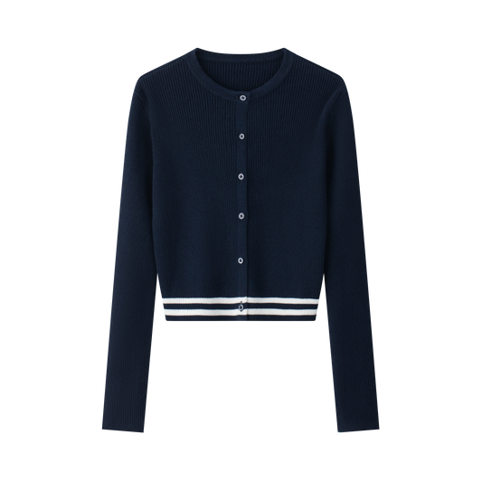COCO BLANC NAVY STRIPE TRIM CARDIGAN