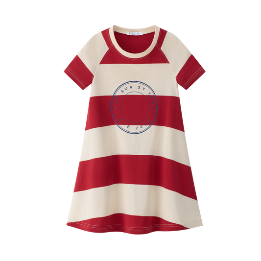 COCO BLANC RED WIDE STRIPE SS DRESS