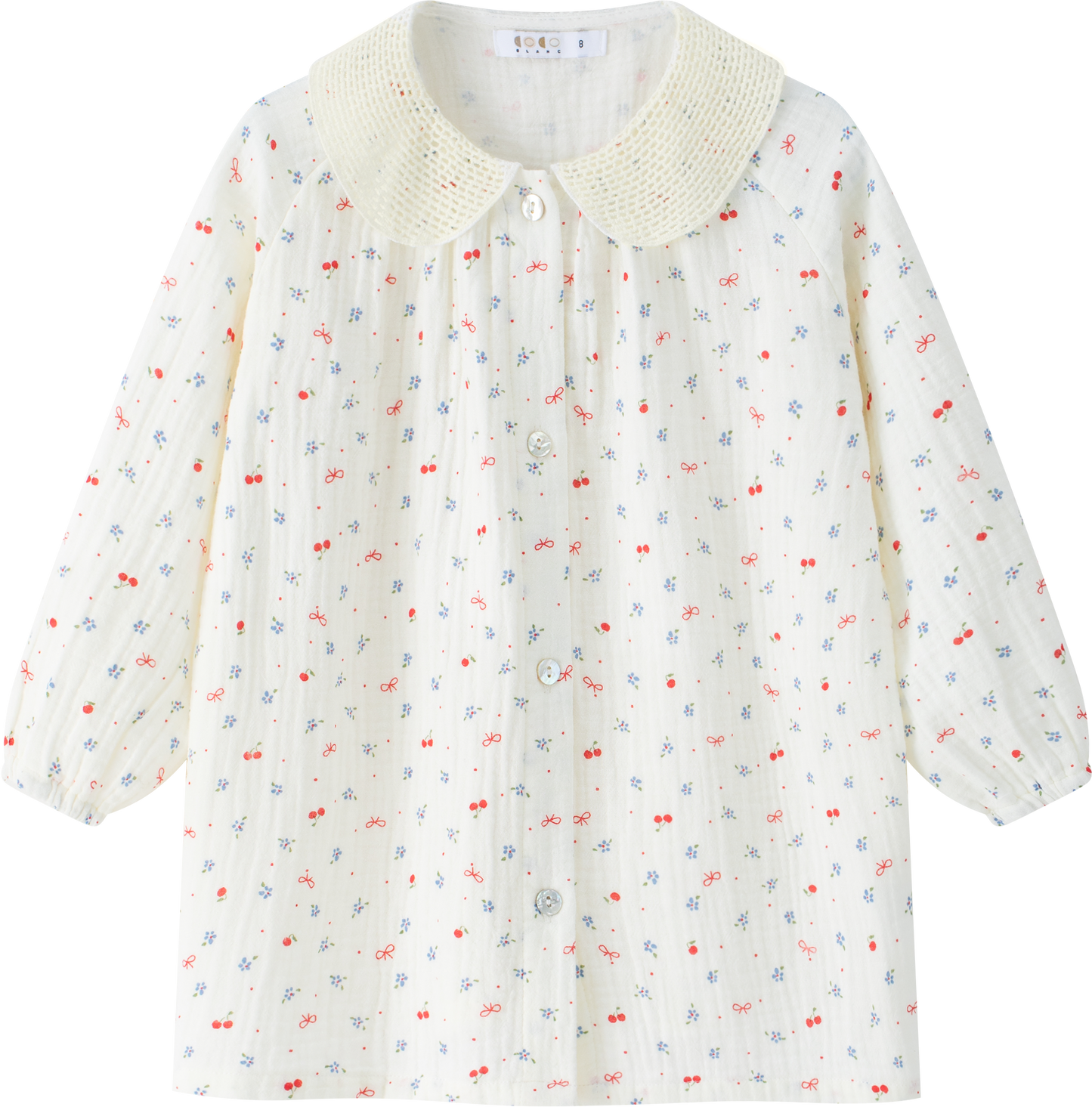COCO BLANC IVORY GAUZE CHERRY PRINT BLOUSE [FINAL SALE]