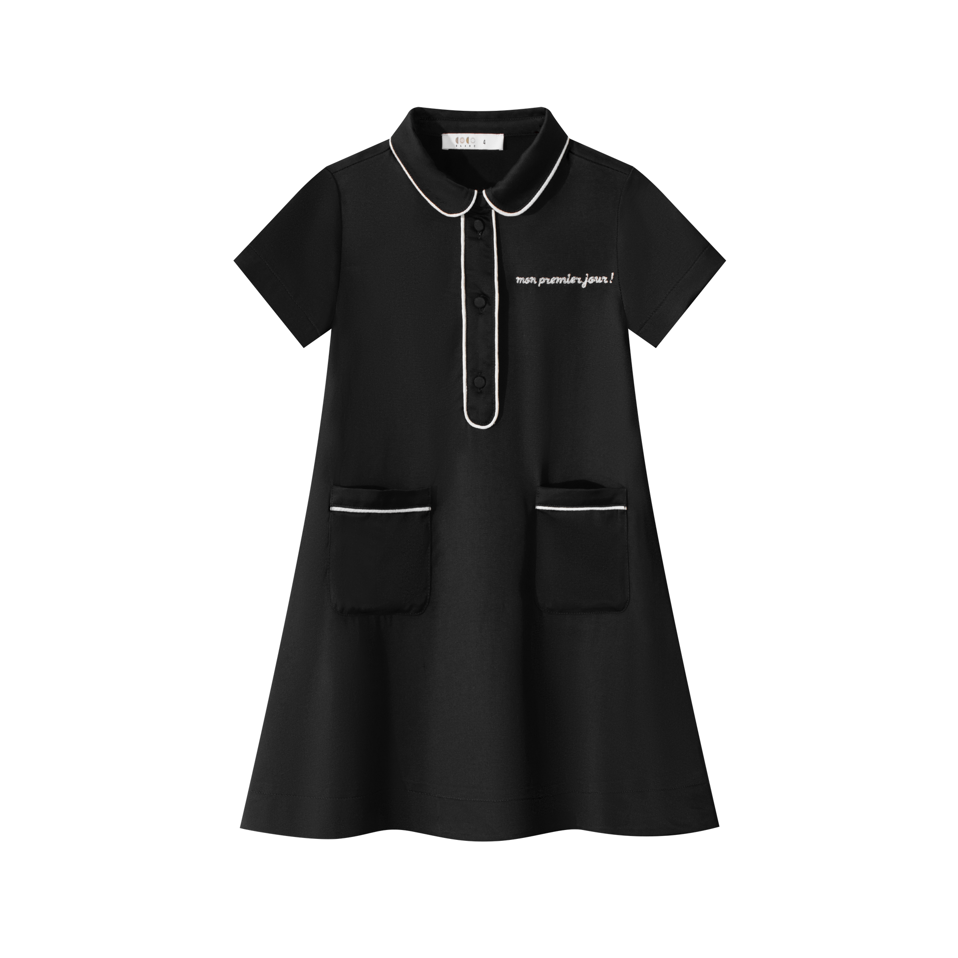 Black Silk Piped Trim Shirt Dress | Size 8 by Coco Blanc Black Silk Piped Trim Shirt Dress | Size 8 by Coco Blanc