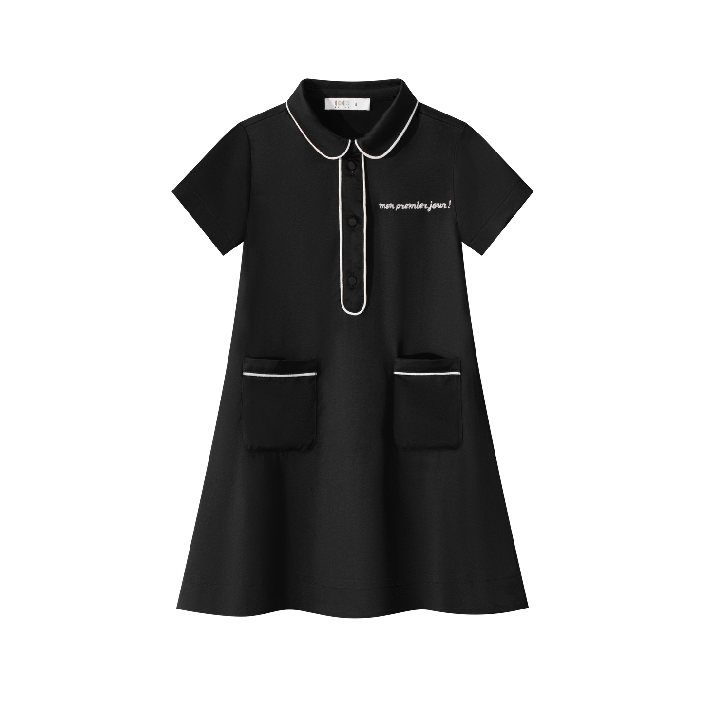 COCO BLANC BLACK SILK PIPED TRIM SHIRT DRESS