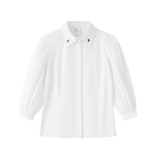 COCO BLANC WHITE EMBROIDERED LOGO COLLAR BLOUSE
