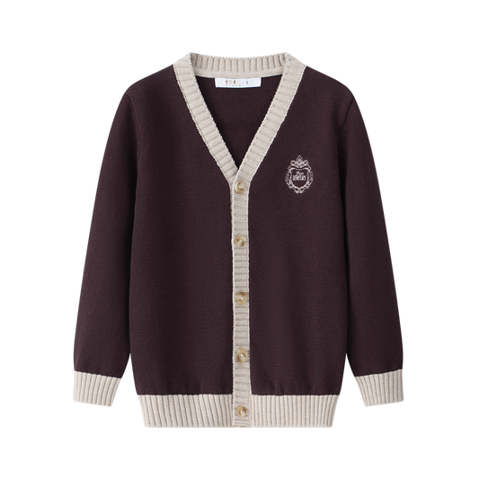 COCO BLANC BURGUNDY CONTRAST TRIM V NECK CARDIGAN
