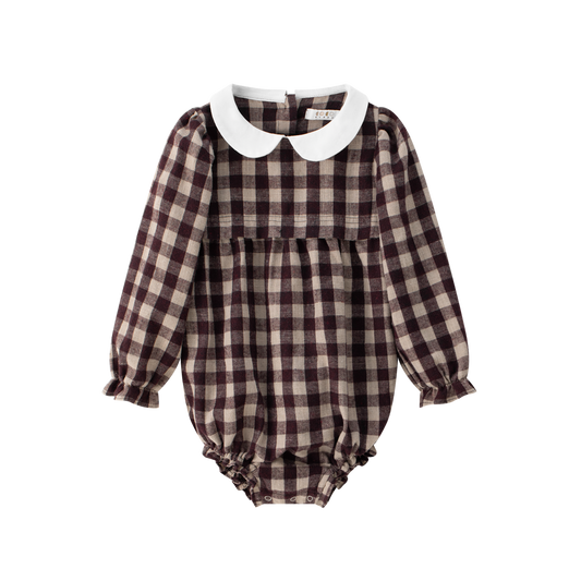 COCO BLANC BURGUNDY GINGHAM PETER PAN COLLAR ROMPER