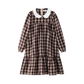 COCO BLANC BURGUNDY GINGHAM PETER PAN COLLAR TIERED DRESS