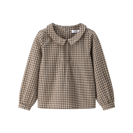 COCO BLANC CAMEL GINGHAM PETER PAN COLLAR SHIRT
