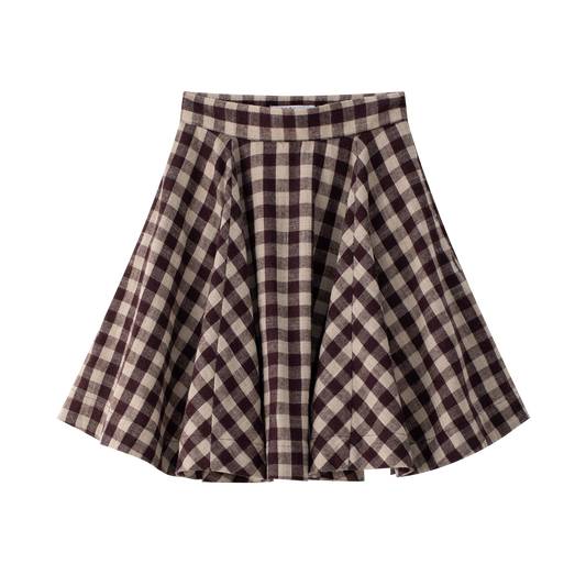 COCO BLANC BURGUNDY GINGHAM CIRCLE SKIRT