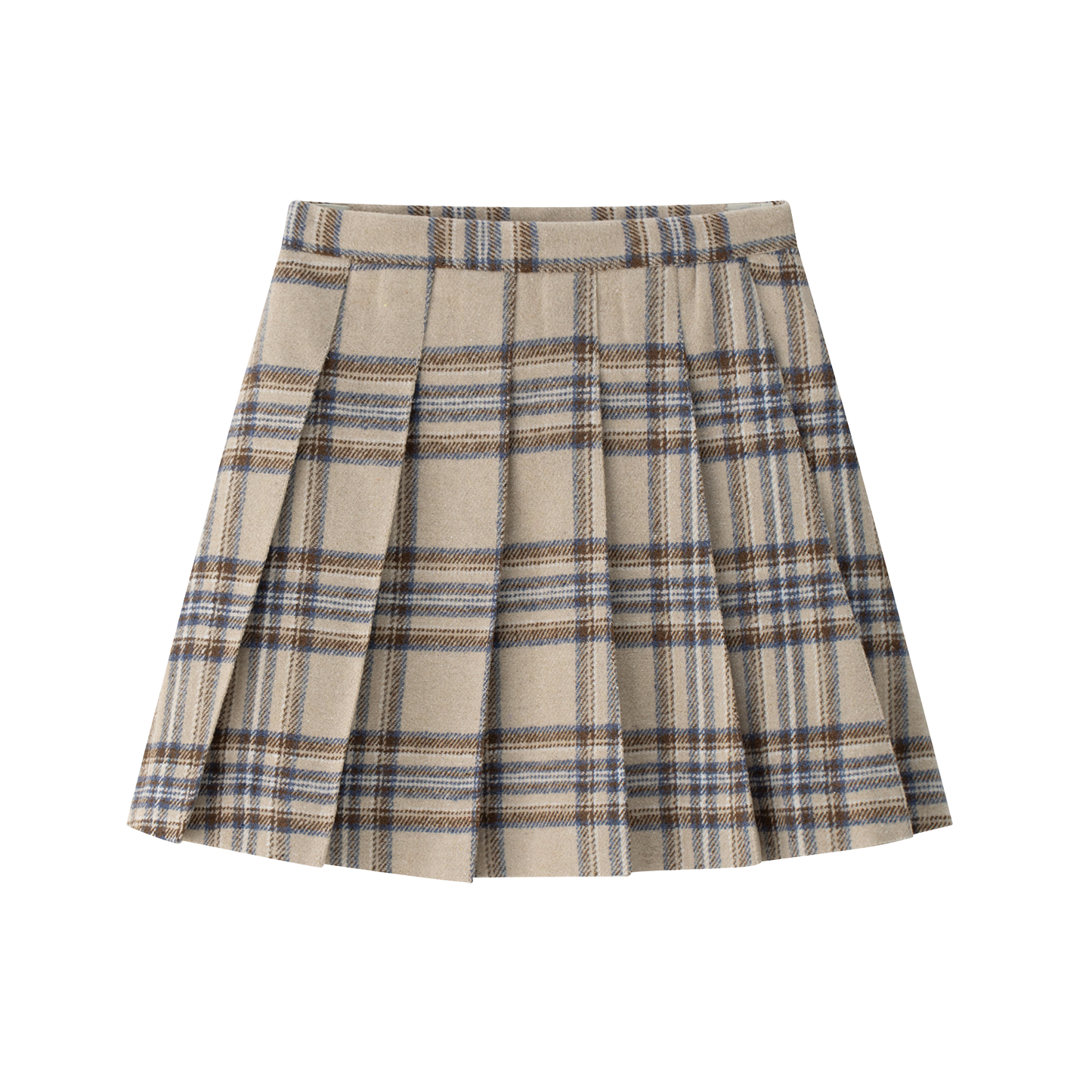 COCO BLANC CAMEL/NAVY PLAID PLEATED SKIRT