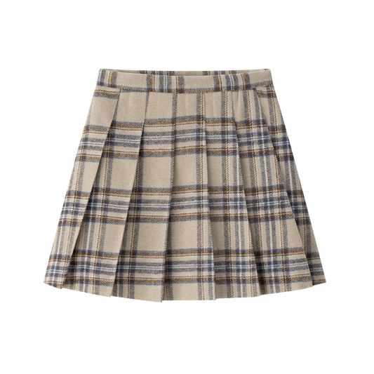 COCO BLANC CAMEL/NAVY PLAID PLEATED SKIRT