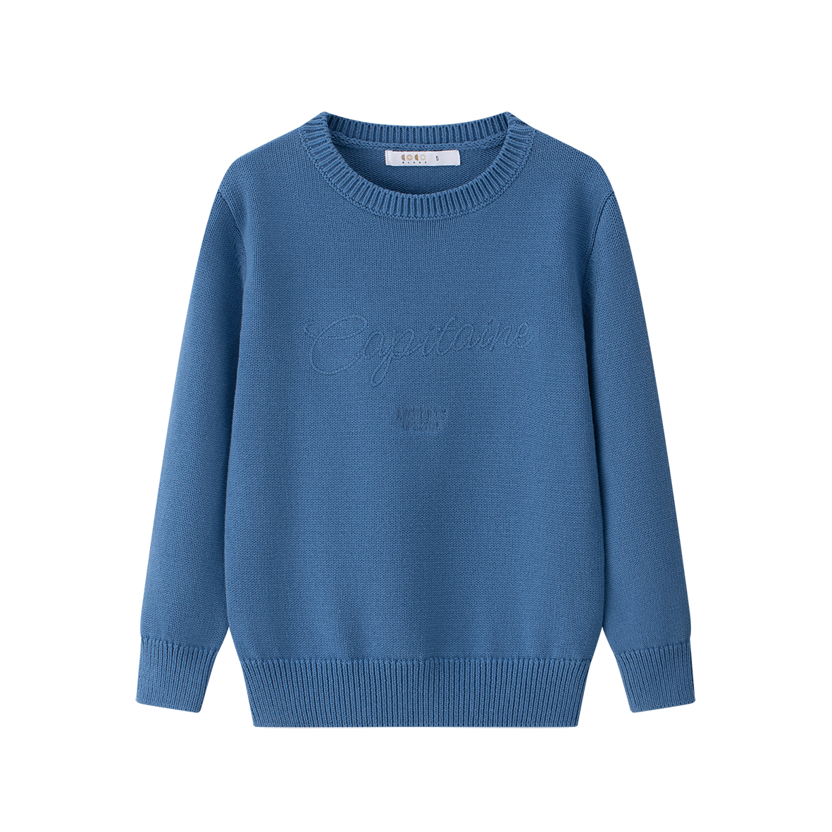 COCO BLANC MUTED BLUE EMBROIDERED CREW NECK SWEATER
