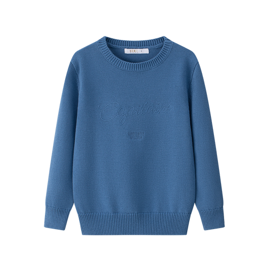 COCO BLANC MUTED BLUE EMBROIDERED CREW NECK SWEATER