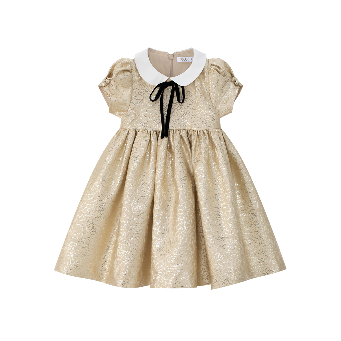 COCO BLANC GOLD JACQUARD PETER PAN COLLAR BOW DRESS