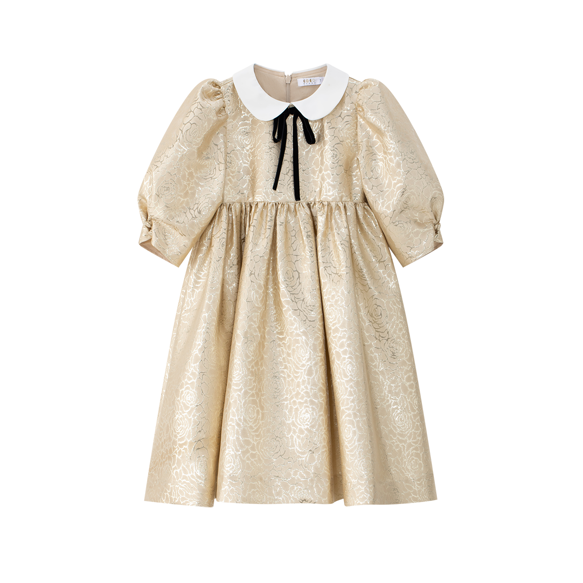 COCO BLANC GOLD JACQUARD PETER PAN COLLAR BOW DRESS