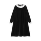 COCO BLANC BLACK/WHITE TRIM VELVET PLEATED COLLAR DRESS