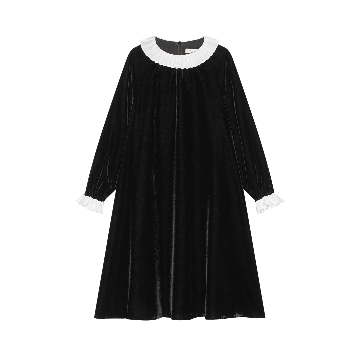 COCO BLANC BLACK/WHITE TRIM VELVET PLEATED COLLAR DRESS