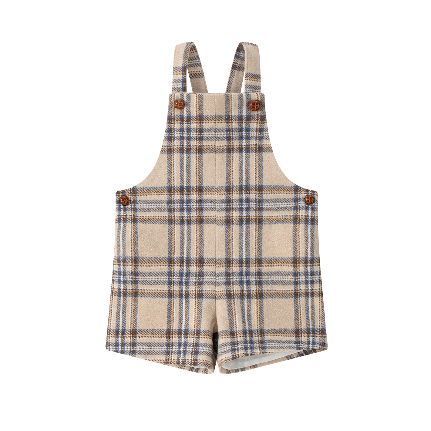 COCO BLANC CAMEL/NAVY PLAID BUTTON OVERALLS