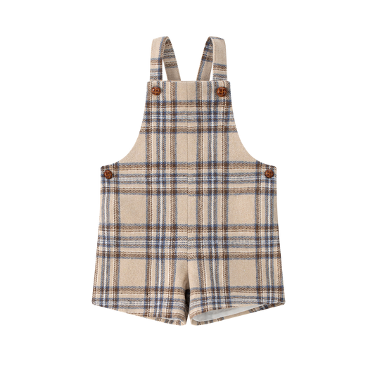 COCO BLANC CAMEL/NAVY PLAID BUTTON OVERALLS
