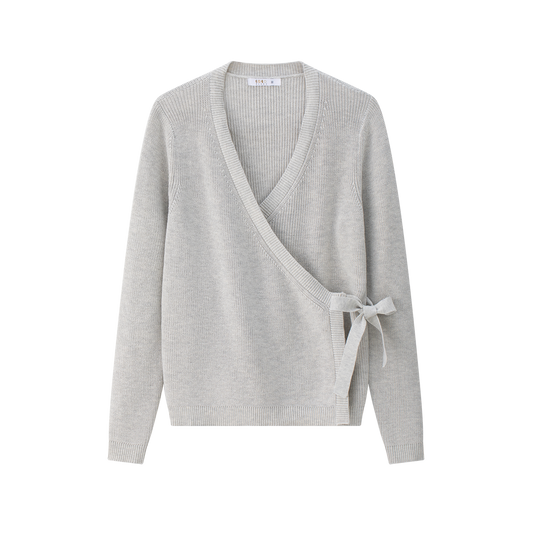 COCO BLANC MARLED GREY WRAP SWEATER