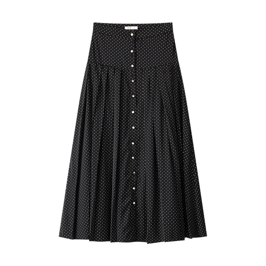 COCO BLANC BLACK POLKA DOT PLEATED MIDI SKIRT