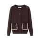 COCO BLANC BURGUNDY SCALLOP TRIM KNIT COLLAR CARDIGAN