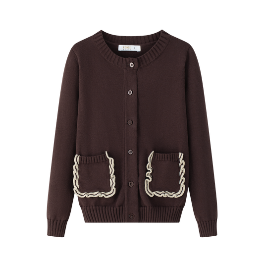 COCO BLANC BURGUNDY SCALLOP TRIM KNIT COLLAR CARDIGAN