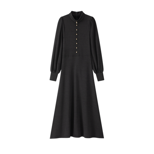 COCO BLANC BLACK GATHERED MOCKNECK MAXI DRESS