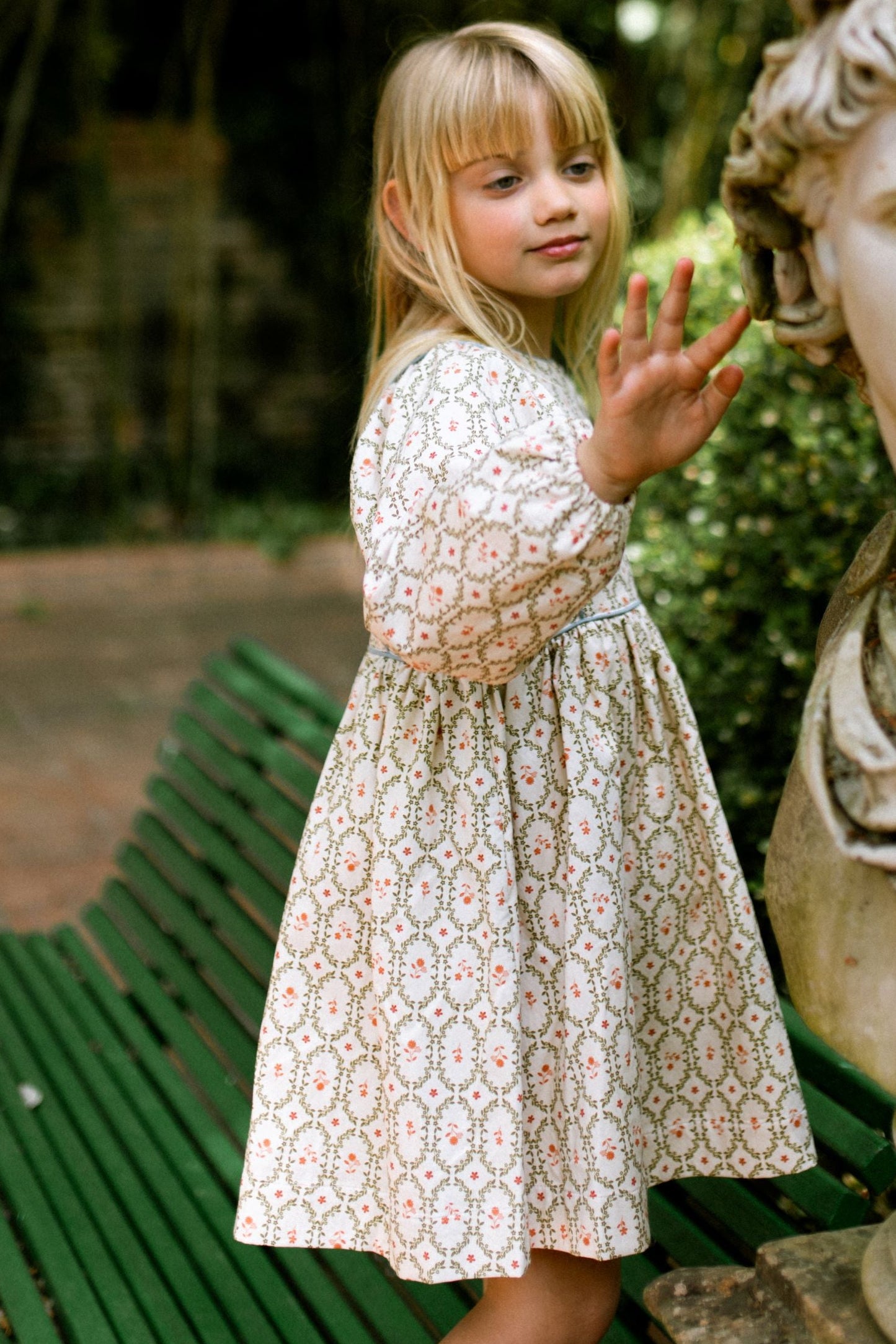 CERA UNA VOLTA CREAM/GREEN WREATH FLORAL DRESS