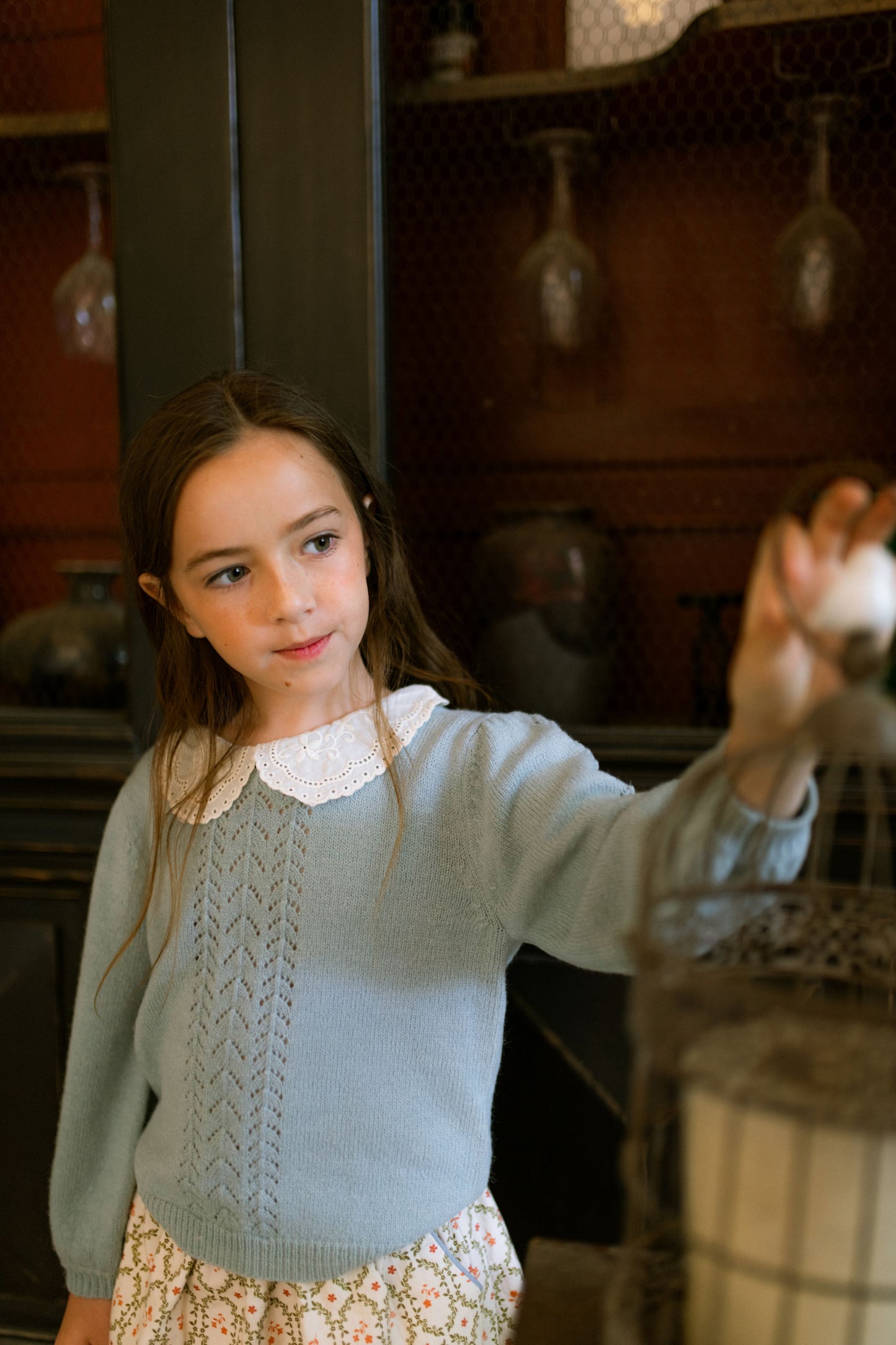 CERA UNA VOLTA DUSTY BLUE PETER PAN COLLAR POINTELLE SWEATER
