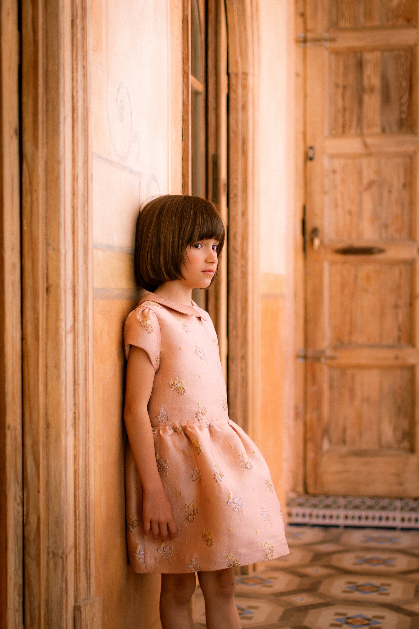 CERA UNA VOLTA DUSTY PINK BROCADE FLORAL CLUSTER DRESS