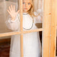 CERA UNA VOLTA CREAM/BLACK TRIM ORGANZA RUFFLE BIB DRESS