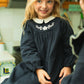 CERA UNA VOLTA NAVY EMBROIDERED LACE COLLAR DRESS