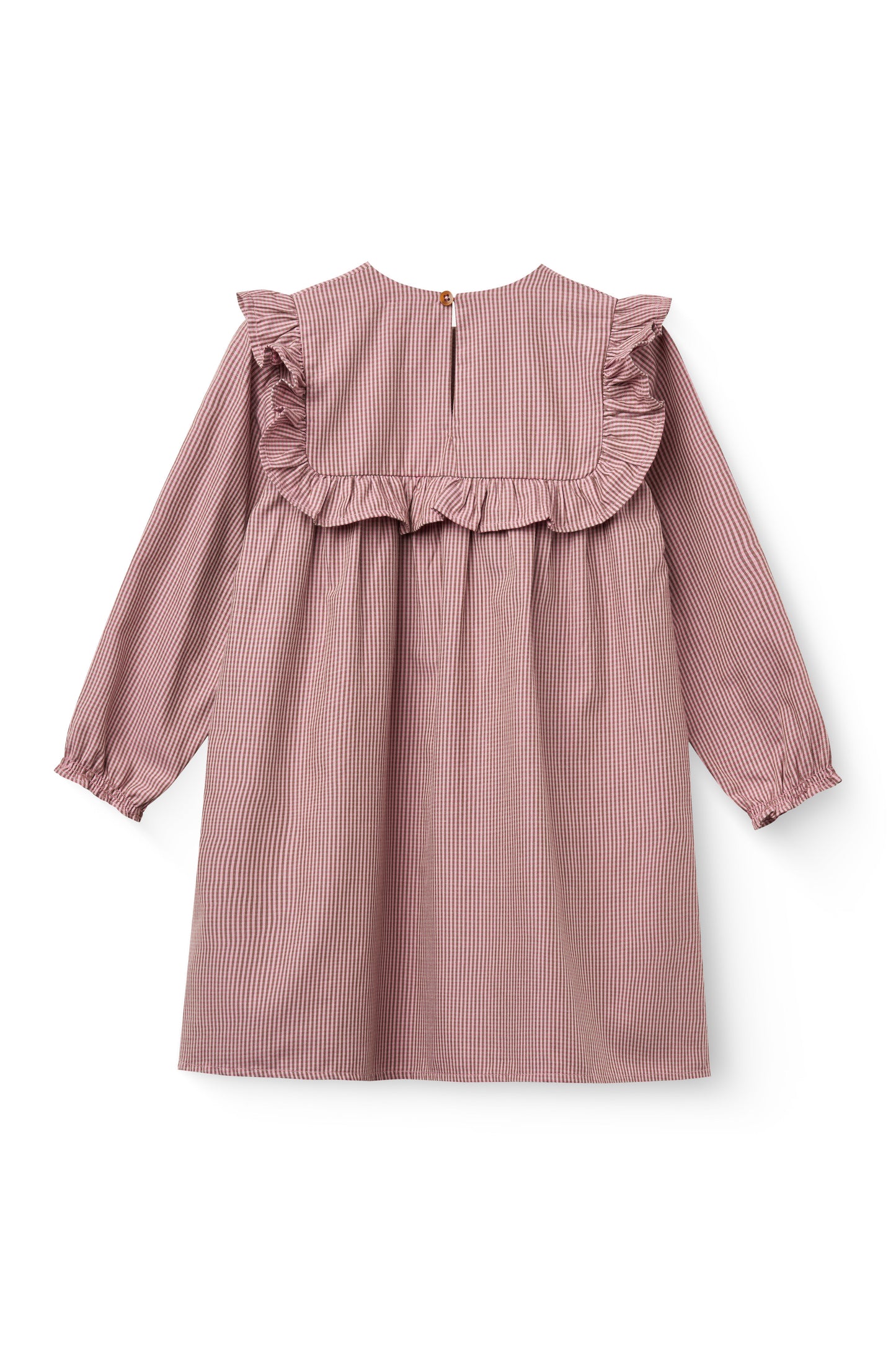 COPENHAGEN COLOR DUSTY ROSE CHECKERED EMBROIDERED RUFFLE DRESS