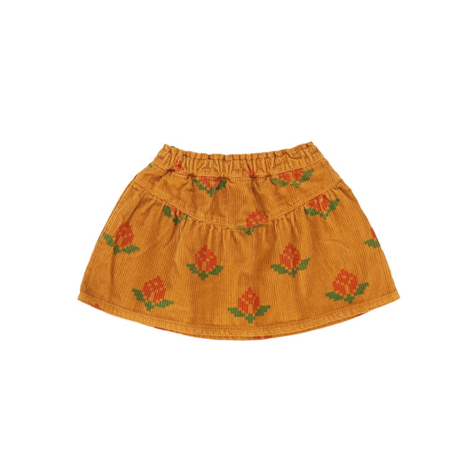 PIUPIUCHICK ORANGE FLOWER PRINT CORDUROY SKIRT