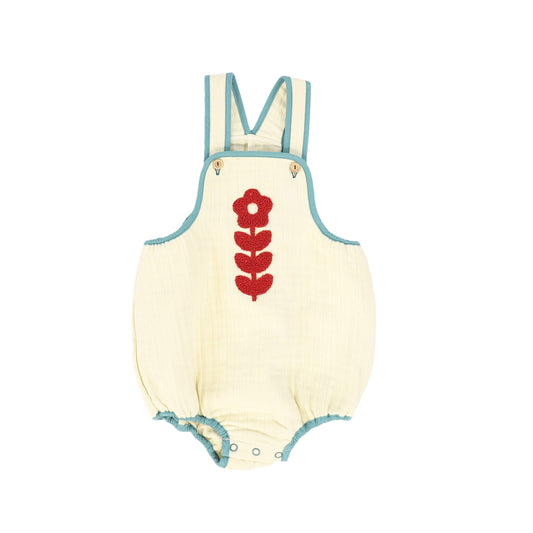 PIUPIUCHICK ECRU/GREEN EMBROIDERED  ROMPER