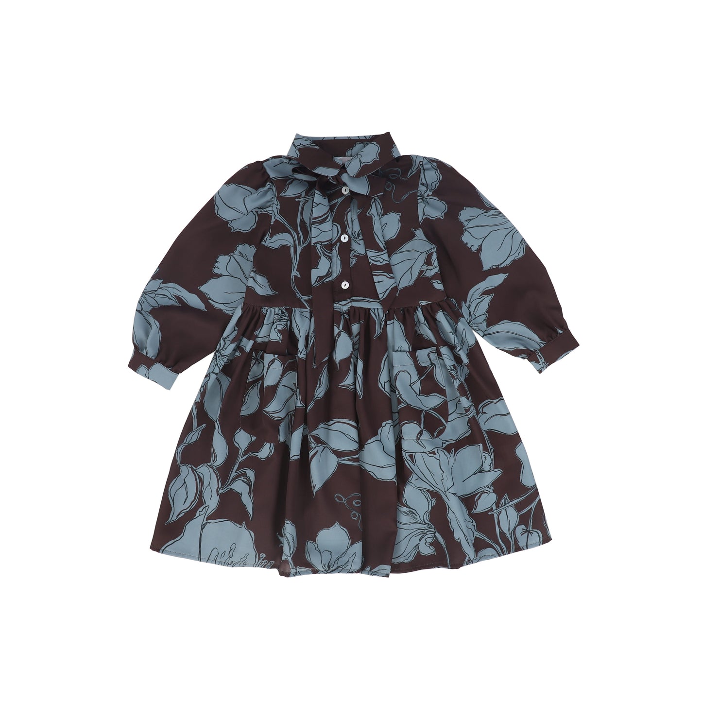 OLIVIA ROHDE BLACK/DUSTY BLUE ALLOVER PRINT COLLARED DRESS