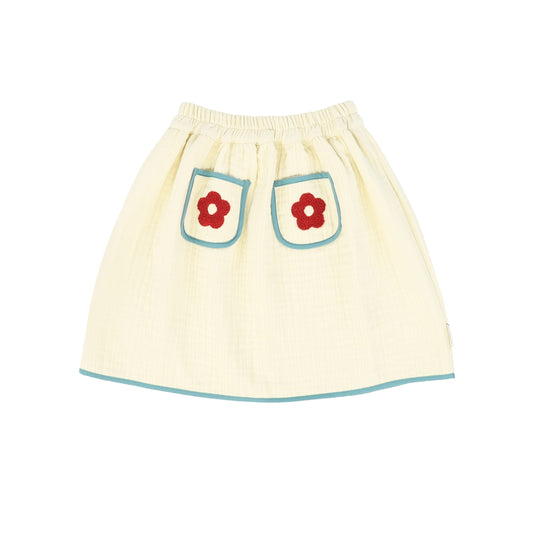 PIUPIUCHICK ECRU/GREEN EMBROIDERED POCKET SKIRT