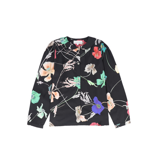 CHRISTINA ROHDE BLACK/TEAL FLOWER BLOUSE