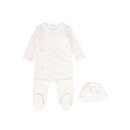 KIPP PINK CLOUD PRINT TERRY FOOTIE + BEANIE