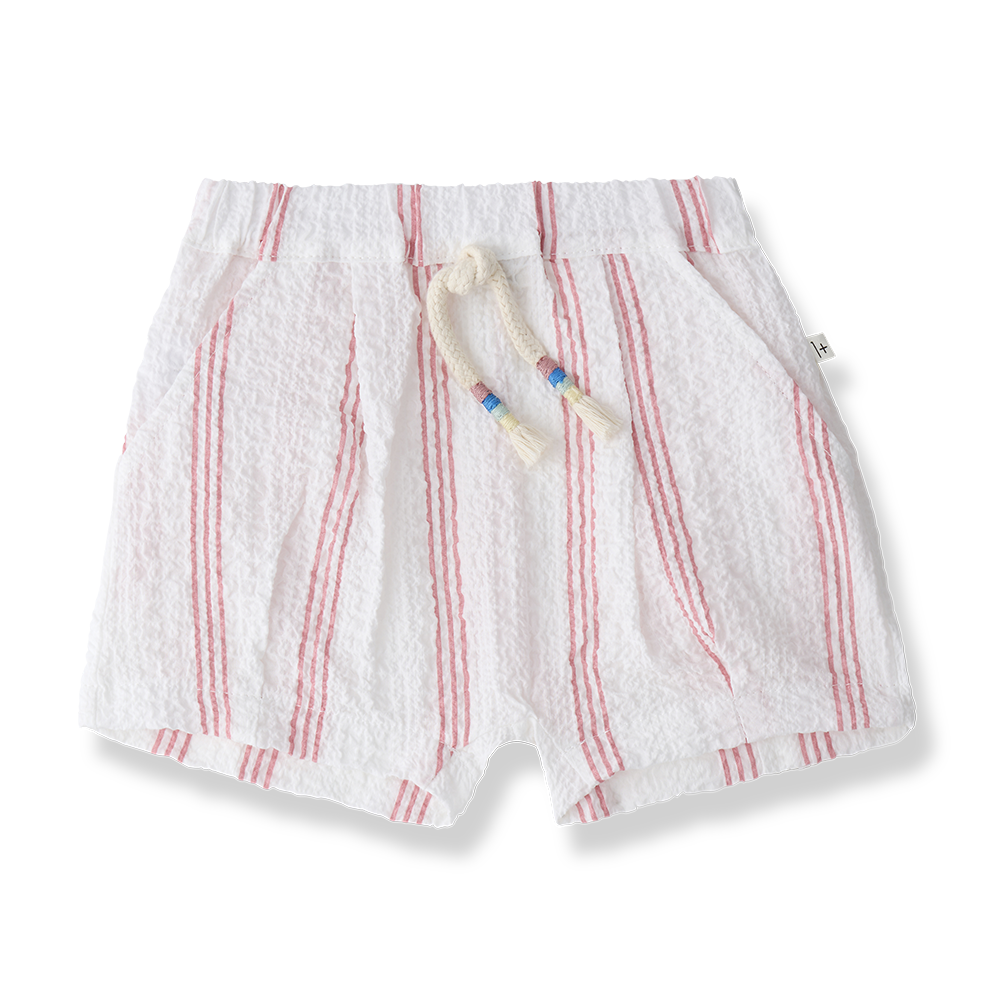 1+ IN THE FAMILY WHITE/PINK WIDE STRIPED SHORTS