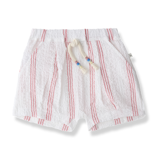 1+ IN THE FAMILY WHITE/PINK WIDE STRIPED SHORTS