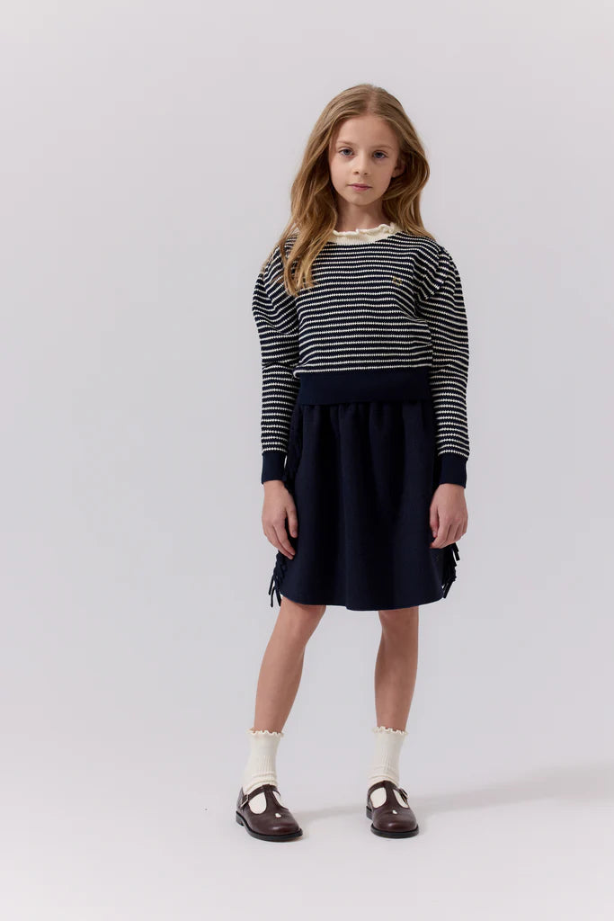 COTTIER NAVY WAISTED FLARE SKIRT